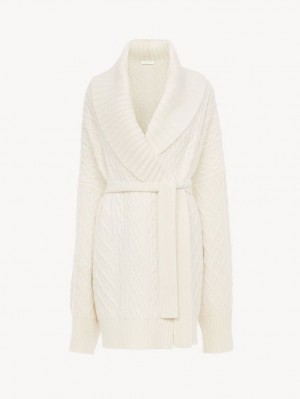 Chloe Belted Wrap Cardigan Stickat Vita | CHE-SR13957