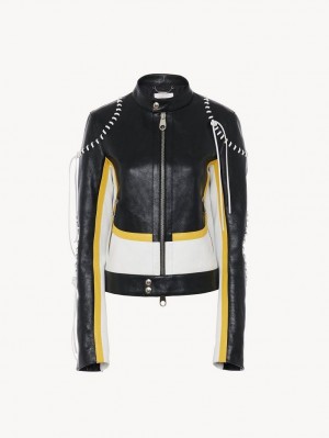 Chloe Biker Jacket Leather Svarta Gula | CHE-SR14108