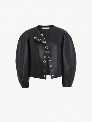 Chloe Boxy Jacket Leather Svarta | CHE-SR14103