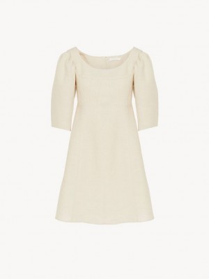 Chloe Båt-neck Mini Klänning Vita | CHE-SR13836