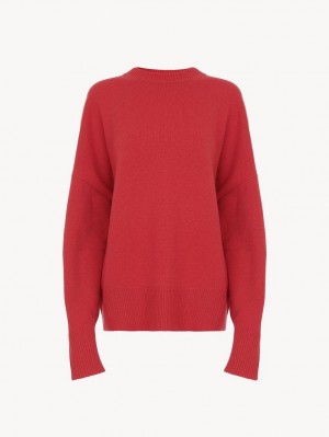 Chloe Generous Crew-neck Stickat Rosa | CHE-SR13954