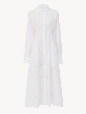 Chloe Long Shirt Klänning Vita | CHE-SR13831