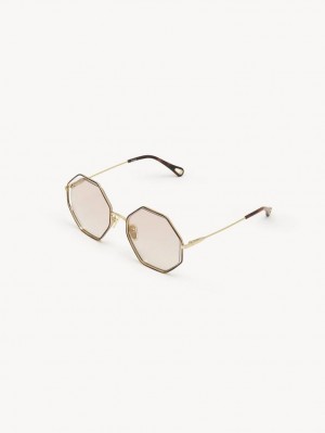 Chloe Poppy Petite Solglasögon Guld Beige | CHE-SR14546