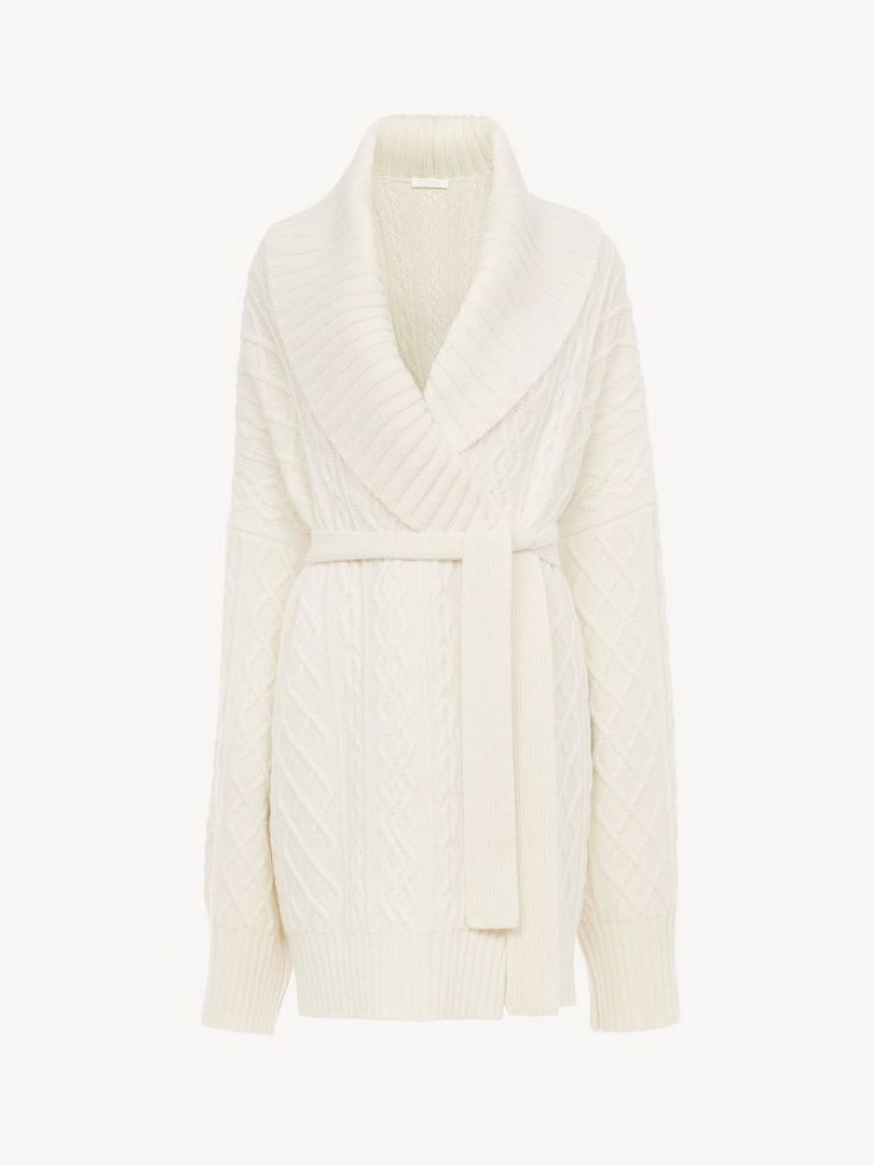 Chloe Belted Wrap Cardigan Stickat Vita | CHE-SR13957