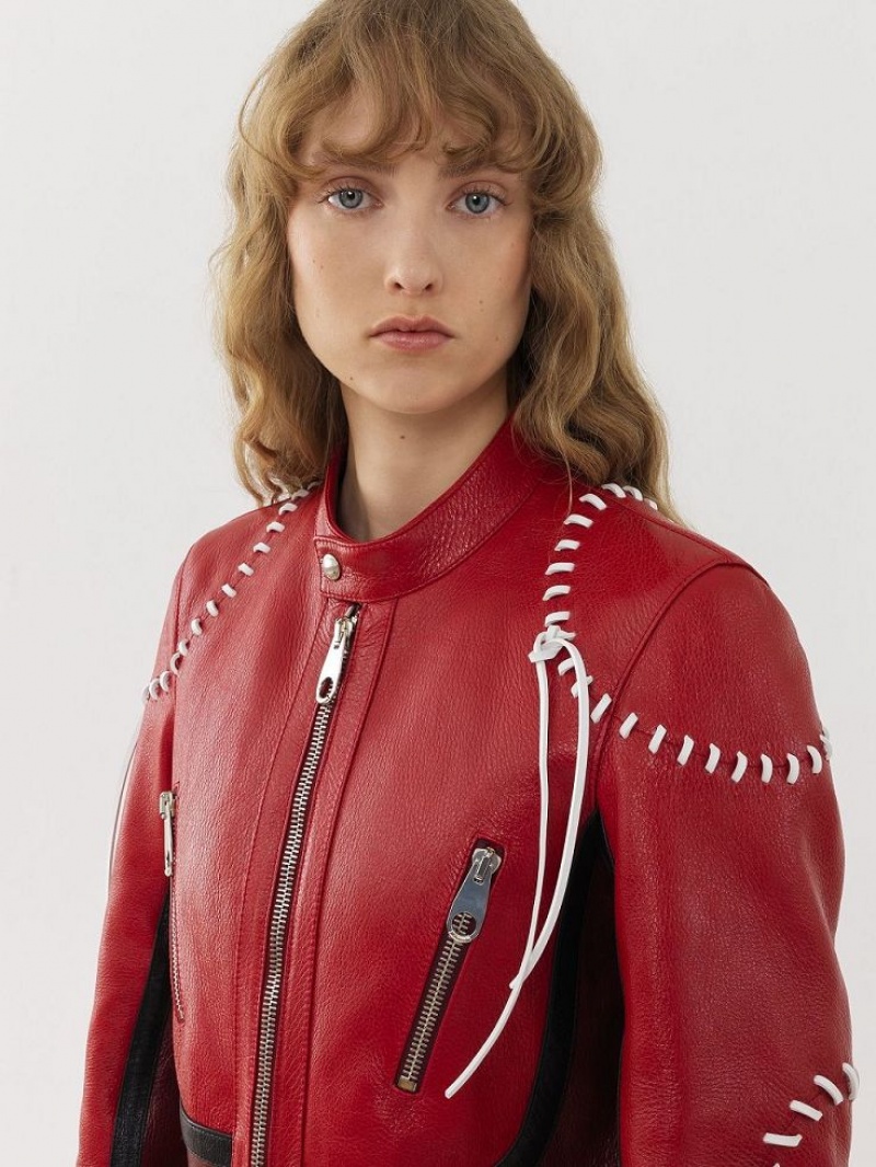 Chloe Biker Coat Leather Lila Röda | CHE-SR14105