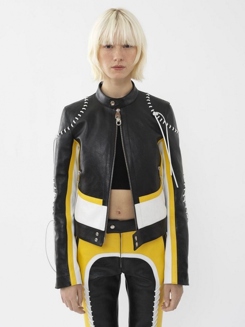 Chloe Biker Jacket Leather Svarta Gula | CHE-SR14108