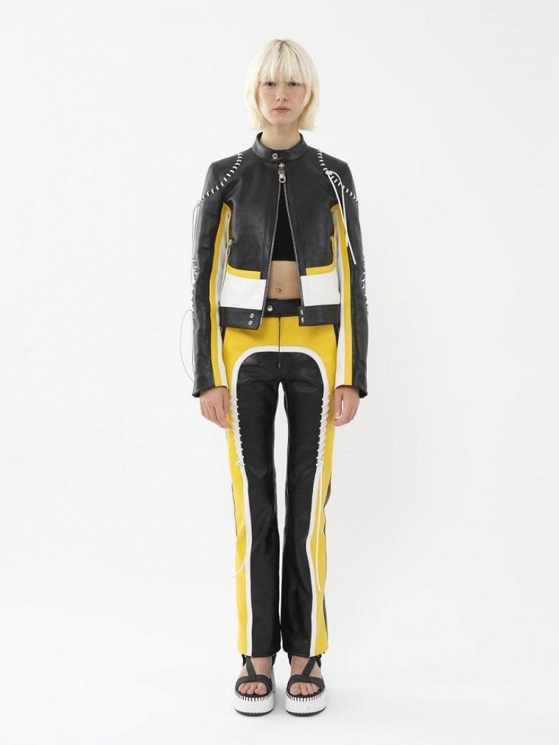 Chloe Biker Jacket Leather Svarta Gula | CHE-SR14108