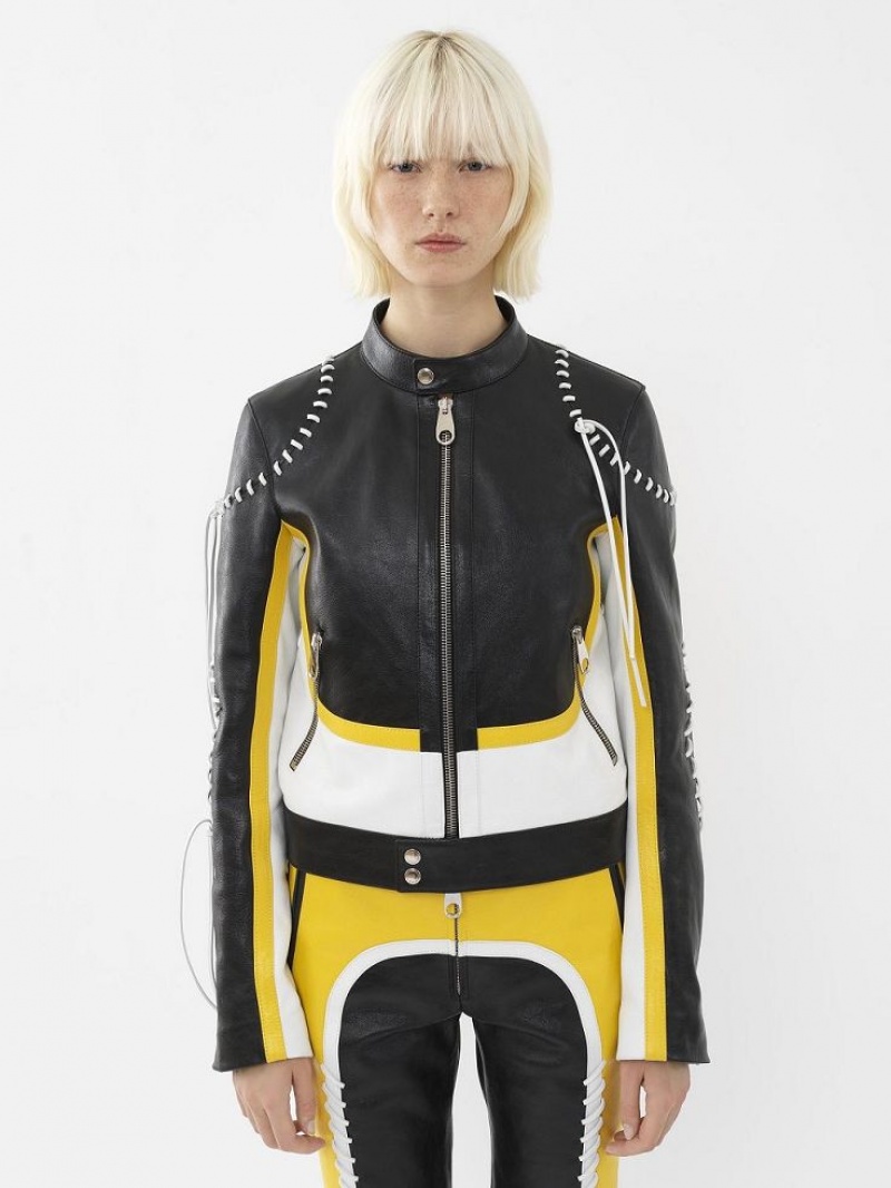 Chloe Biker Jacket Leather Svarta Gula | CHE-SR14108