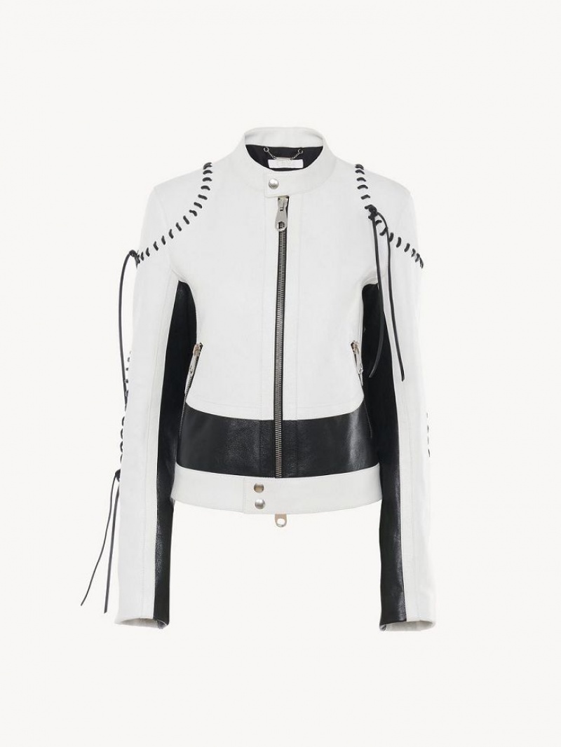 Chloe Biker Jacket Leather Svarta Vita | CHE-SR14106