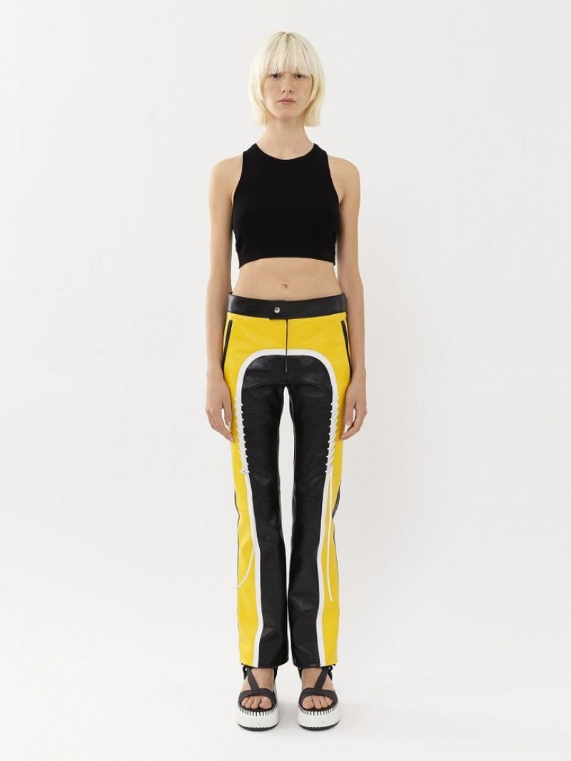 Chloe Biker Pants Leather Svarta Gula | CHE-SR14107