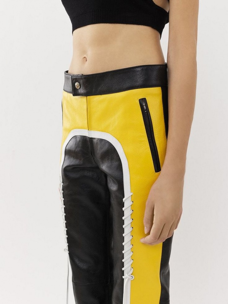 Chloe Biker Pants Leather Svarta Gula | CHE-SR14107