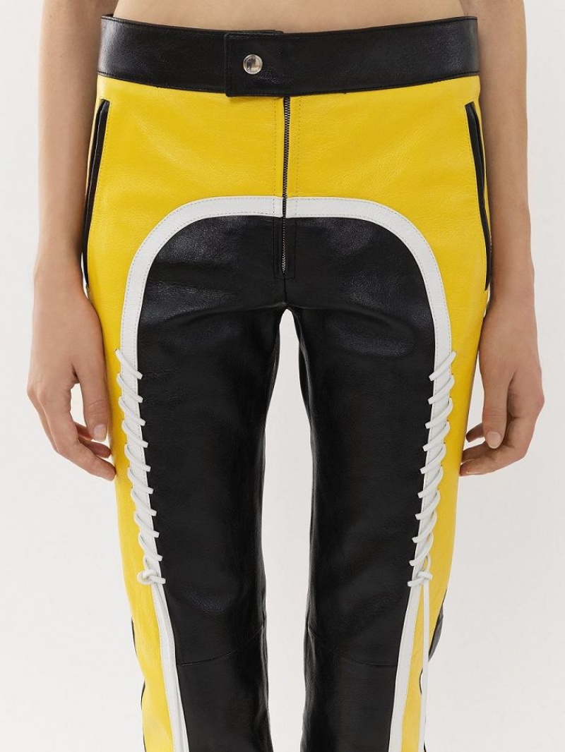 Chloe Biker Pants Leather Svarta Gula | CHE-SR14107