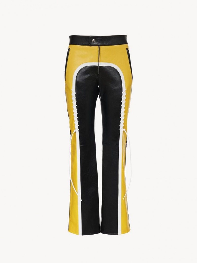 Chloe Biker Pants Leather Svarta Gula | CHE-SR14107