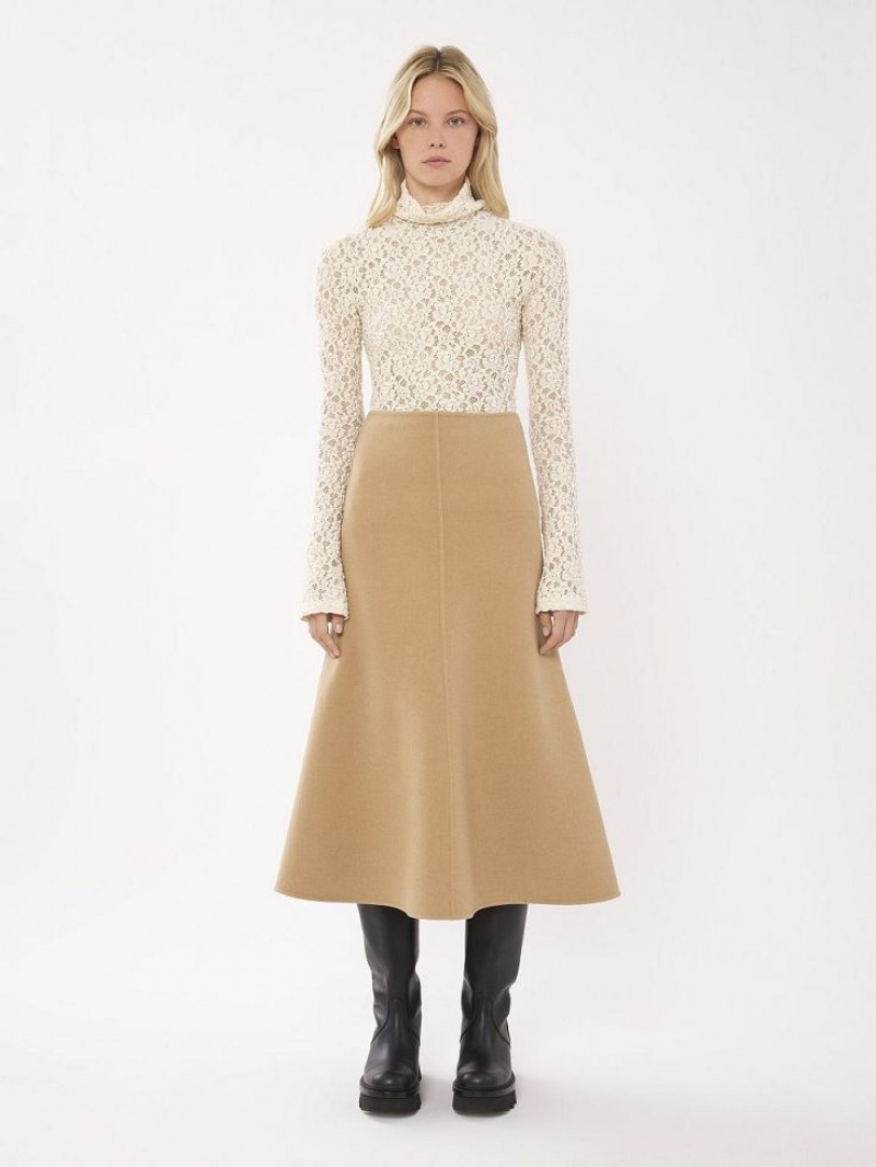 Chloe Flared Midi Kjolar Beige | CHE-SR14093