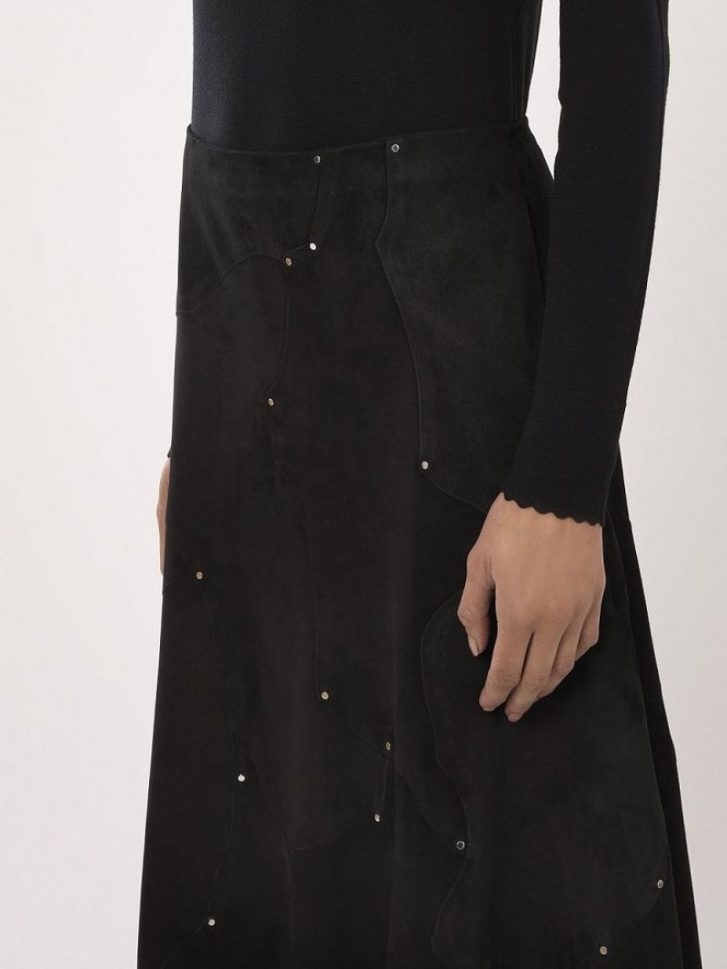 Chloe Flared Midi Skirt Leather Svarta | CHE-SR14121