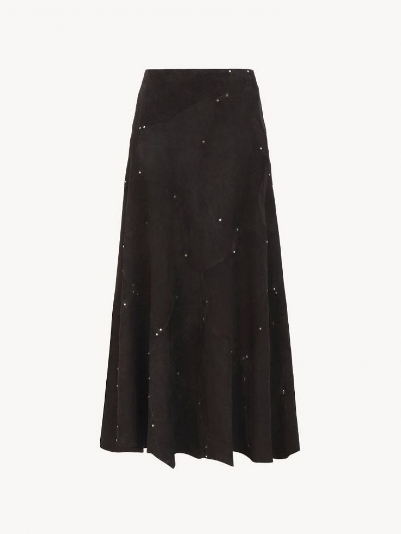 Chloe Flared Midi Skirt Leather Svarta | CHE-SR14121