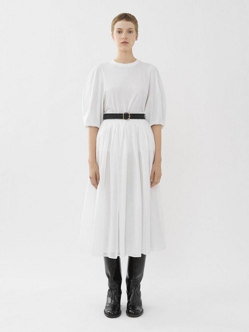 Chloe Gathered Mid-length Kjolar Vita | CHE-SR14073