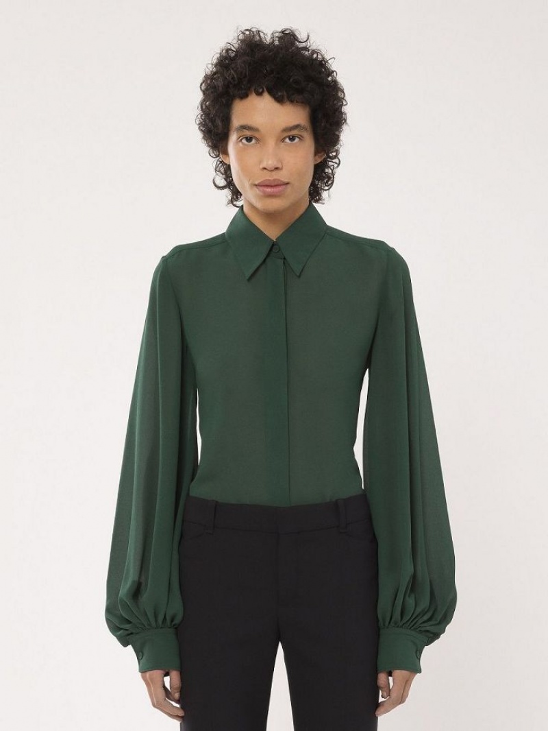 Chloe Gathered-sleeve Blus Mörkgröna | CHE-SR13913