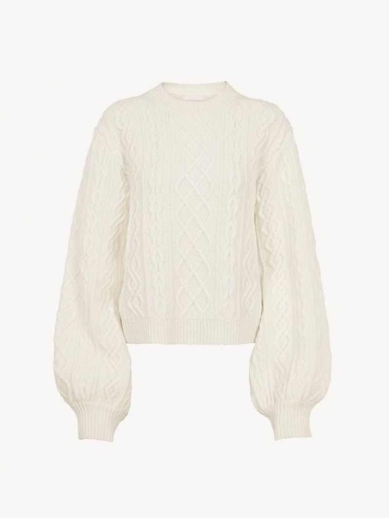 Chloe Generous Cable-knit Stickat Vita | CHE-SR13956