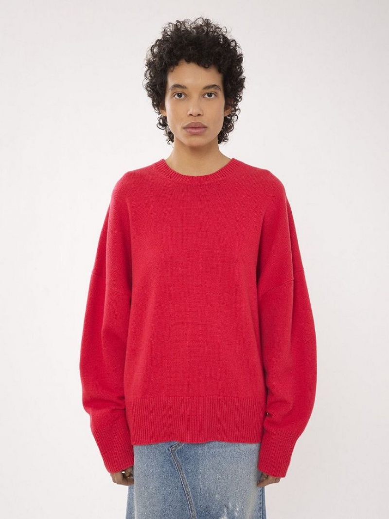 Chloe Generous Crew-neck Stickat Rosa | CHE-SR13954