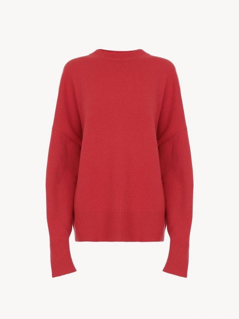 Chloe Generous Crew-neck Stickat Rosa | CHE-SR13954