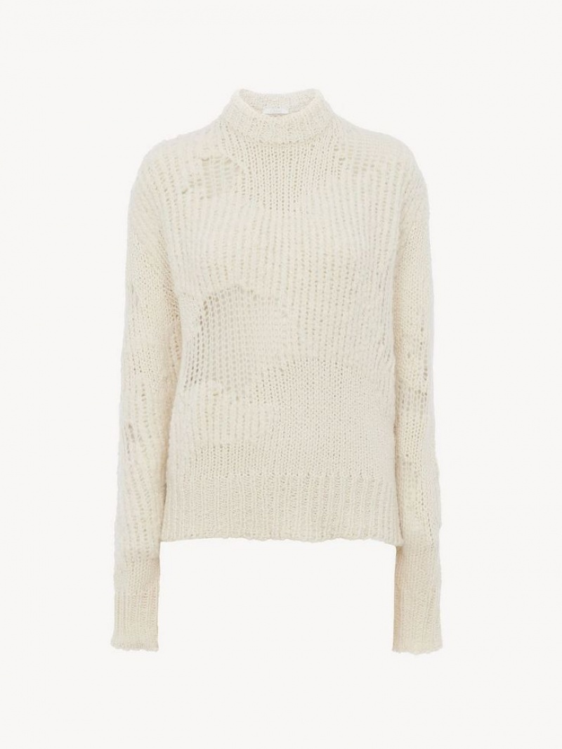 Chloe Generous Mock-neck Stickat Vita | CHE-SR13953