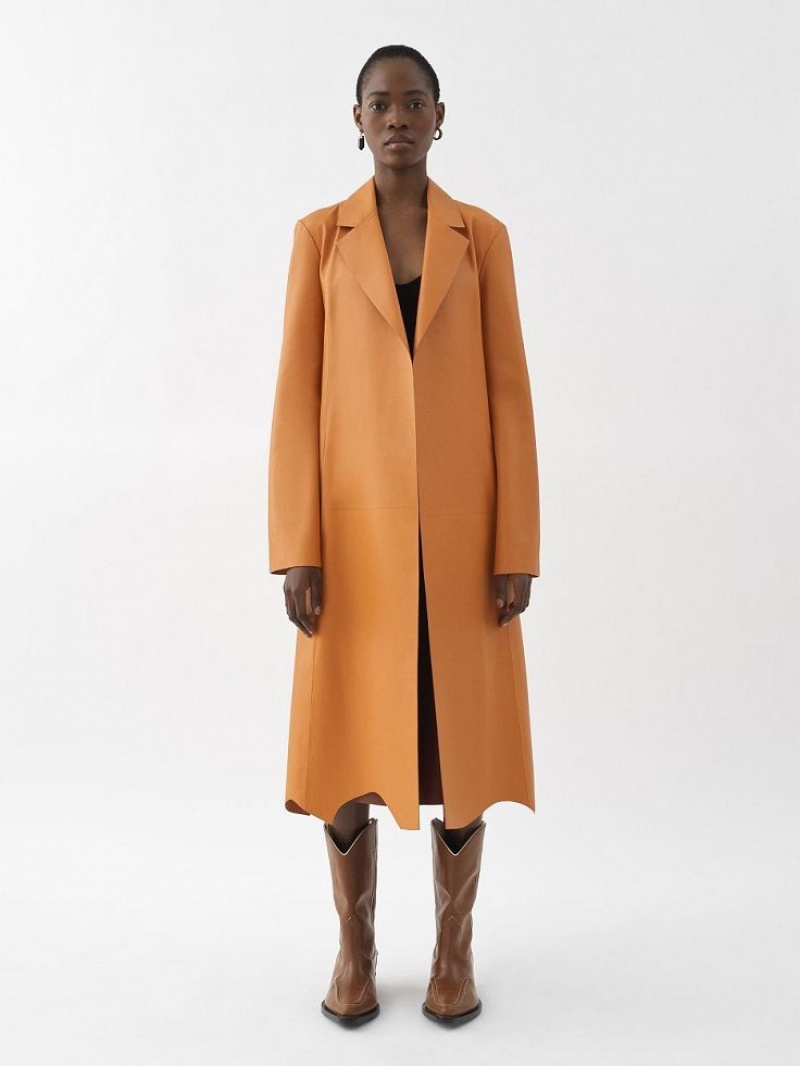 Chloe Generous Wrap Coat Leather Orange | CHE-SR14100