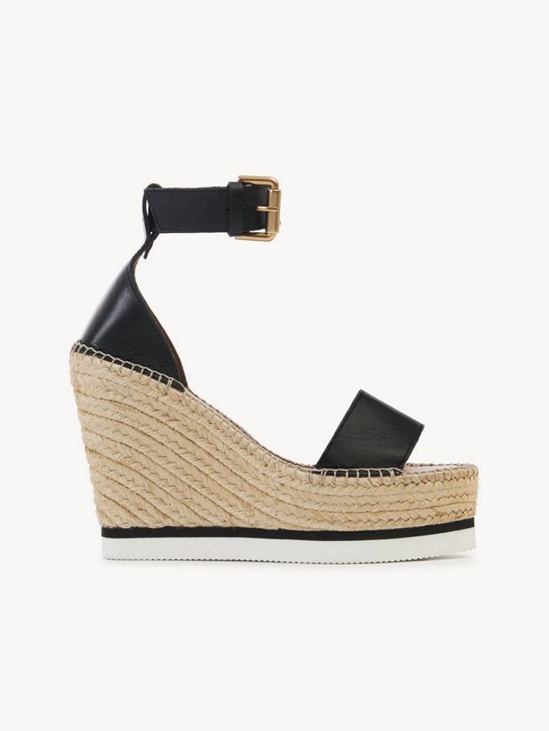 Chloe Glyn Espadrille Wedge Svarta | CHE-SR14839