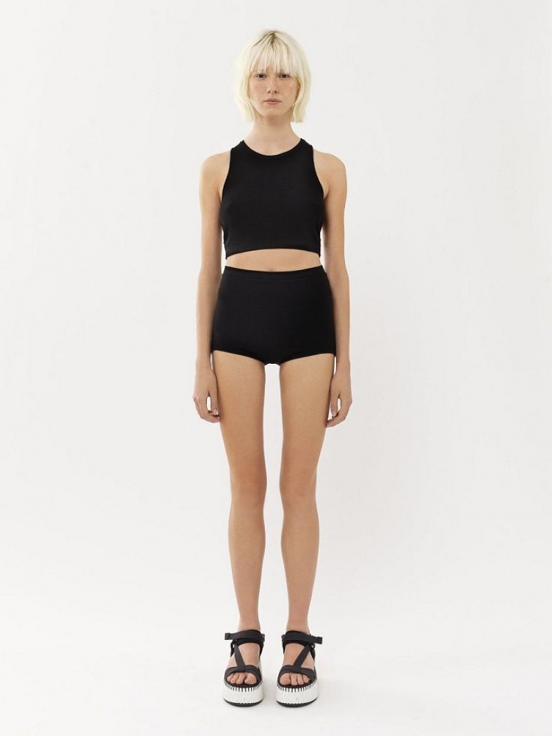 Chloe High-waisted Mini Shorts Stickat Svarta | CHE-SR13924