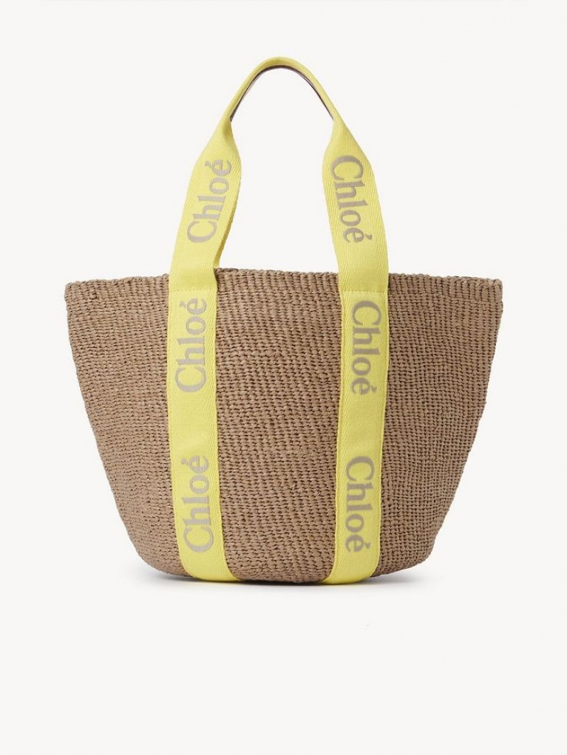 Chloe Large Woody Basket Toteväska Gula Beige | CHE-SR13330