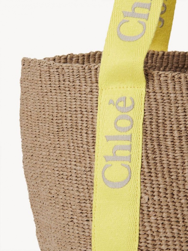 Chloe Large Woody Basket Toteväska Gula Beige | CHE-SR13330