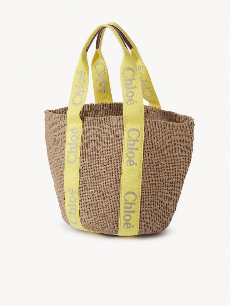 Chloe Large Woody Basket Toteväska Gula Beige | CHE-SR13330