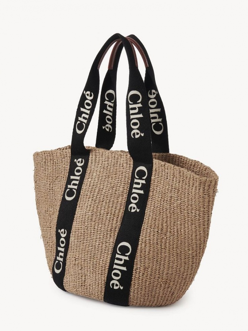 Chloe Large Woody Basket Toteväska Svarta Beige | CHE-SR13333