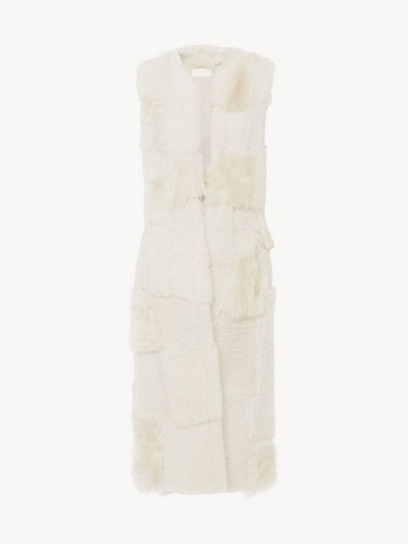 Chloe Long Gilet Jackor Vita | CHE-SR13825