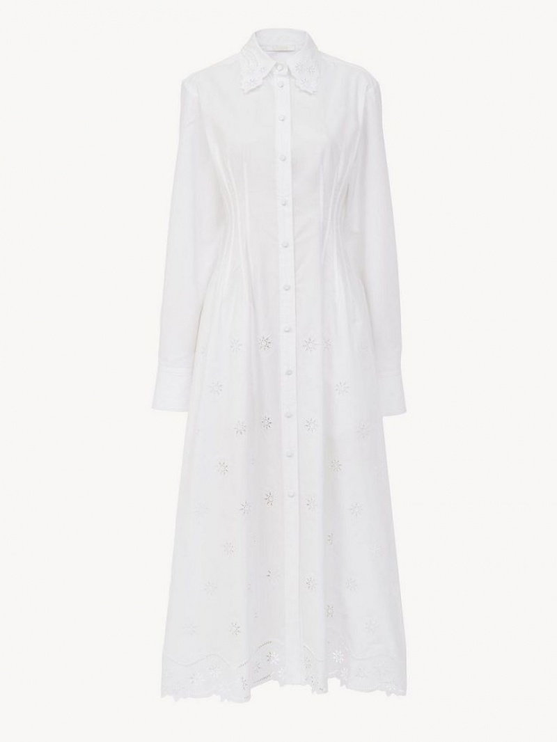 Chloe Long Shirt Klänning Vita | CHE-SR13831