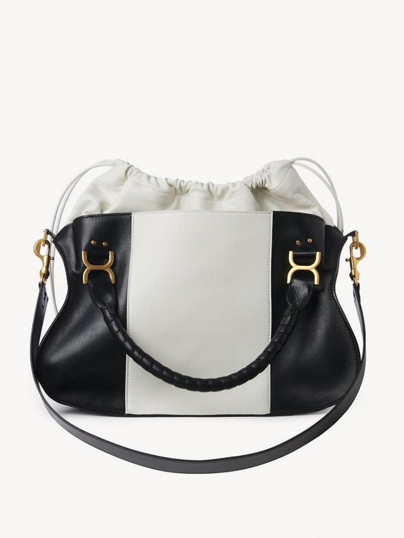 Chloe Marcie Large Double Carry Crossbody Väska Svarta Vita | CHE-SR13469