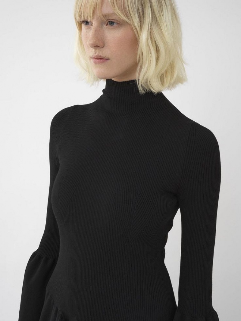 Chloe Mock-neck Knit Klänning Svarta | CHE-SR13861