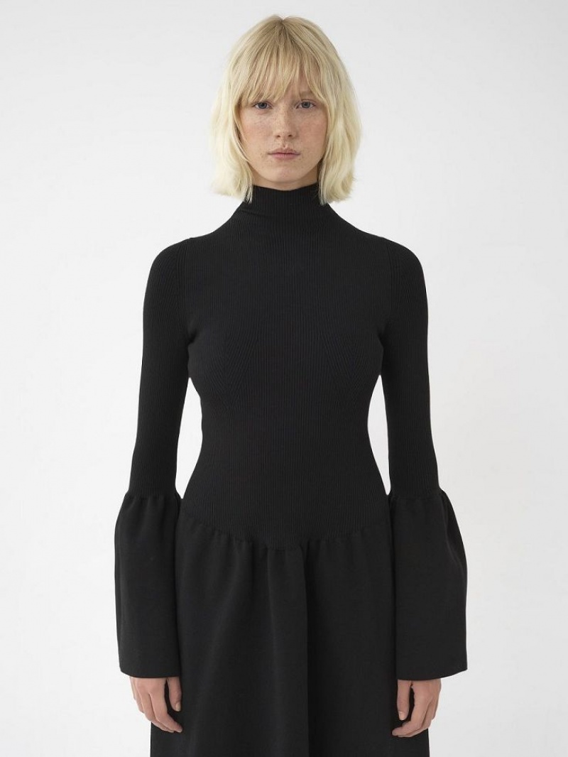 Chloe Mock-neck Knit Klänning Svarta | CHE-SR13861