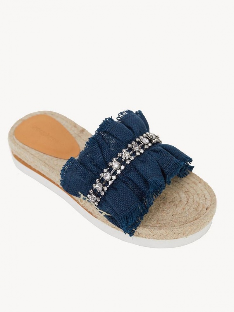 Chloe Mollie Espadrille Platta Skor Mörkblå | CHE-SR14807