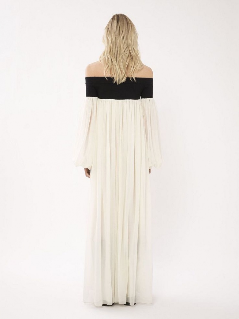 Chloe Off-the-shoulder Maxi Klänning Svarta Vita | CHE-SR13857