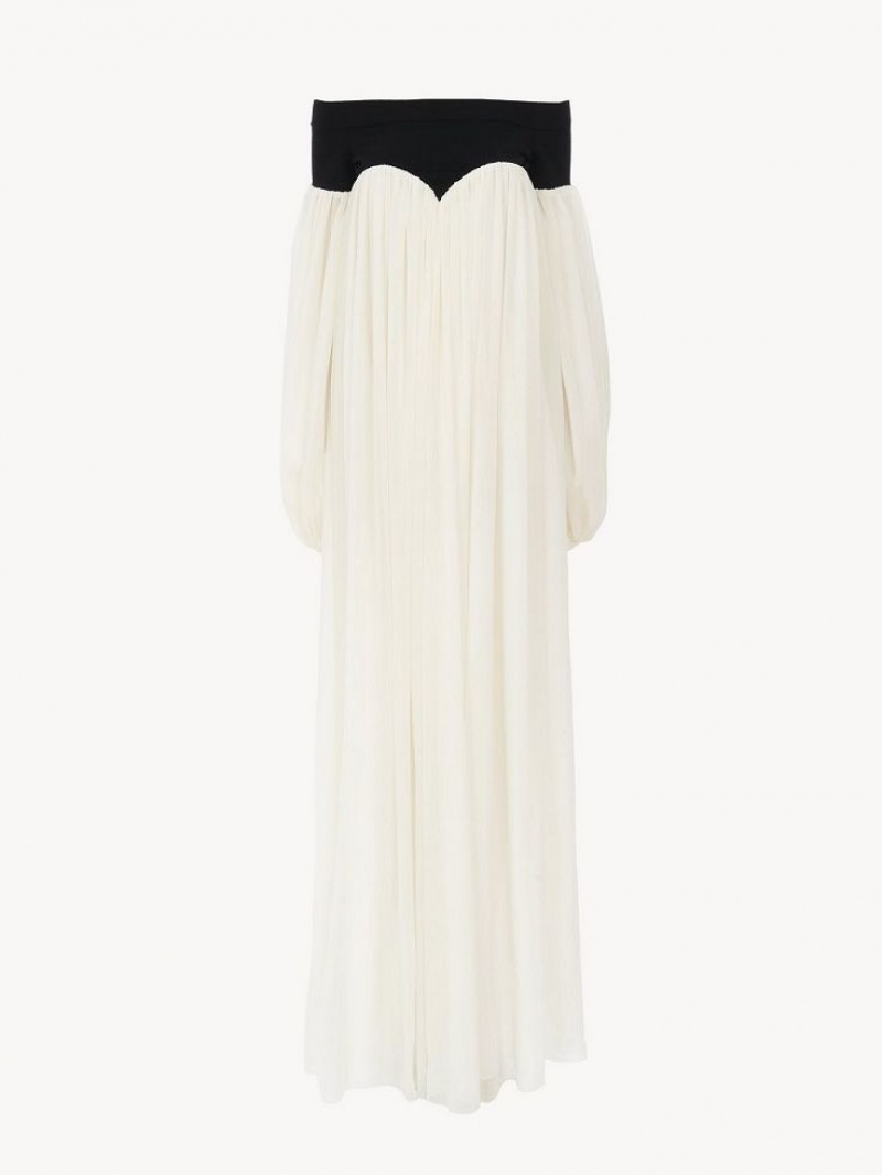 Chloe Off-the-shoulder Maxi Klänning Svarta Vita | CHE-SR13857