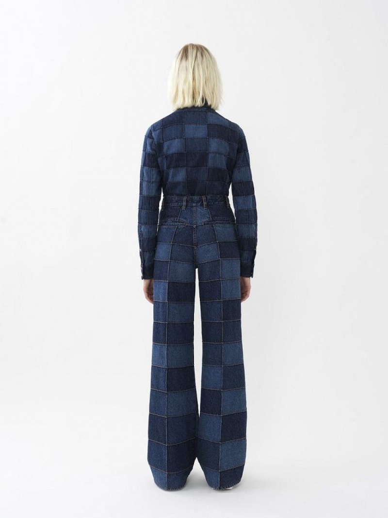 Chloe Patchwork Denim Skjorta Olika Färger Blå | CHE-SR13886