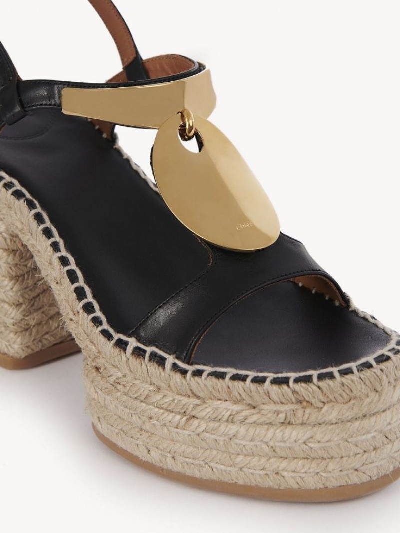 Chloe Pema Espadrille Svarta Guld | CHE-SR14151