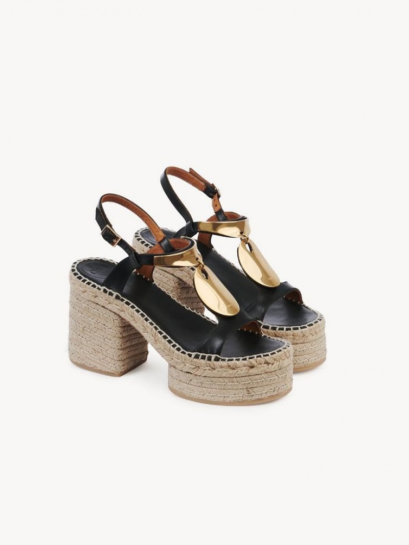 Chloe Pema Espadrille Svarta Guld | CHE-SR14151