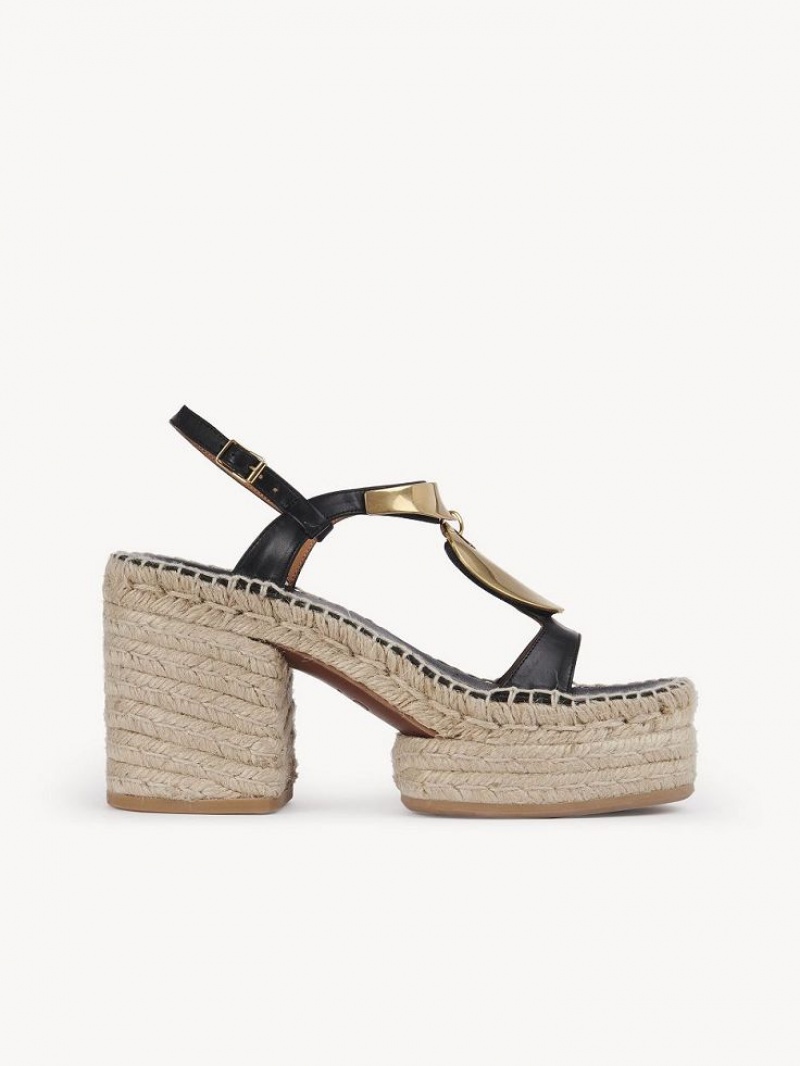 Chloe Pema Espadrille Svarta Guld | CHE-SR14151