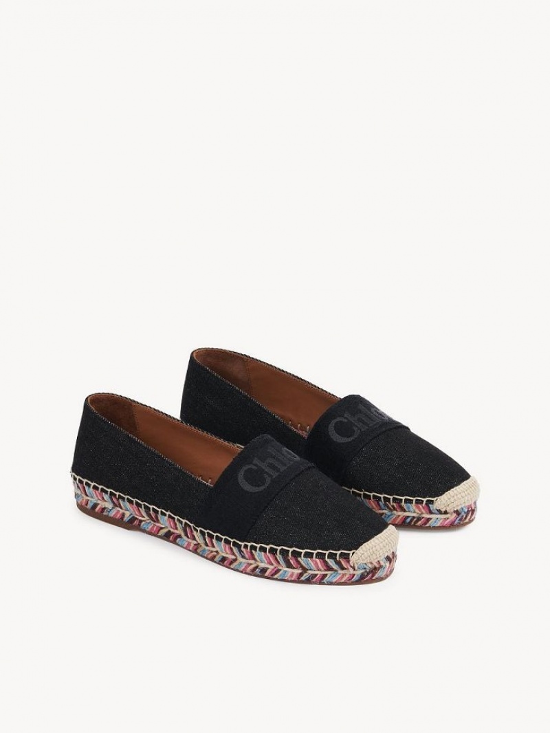 Chloe Piia Platta Espadrille Svarta | CHE-SR14144