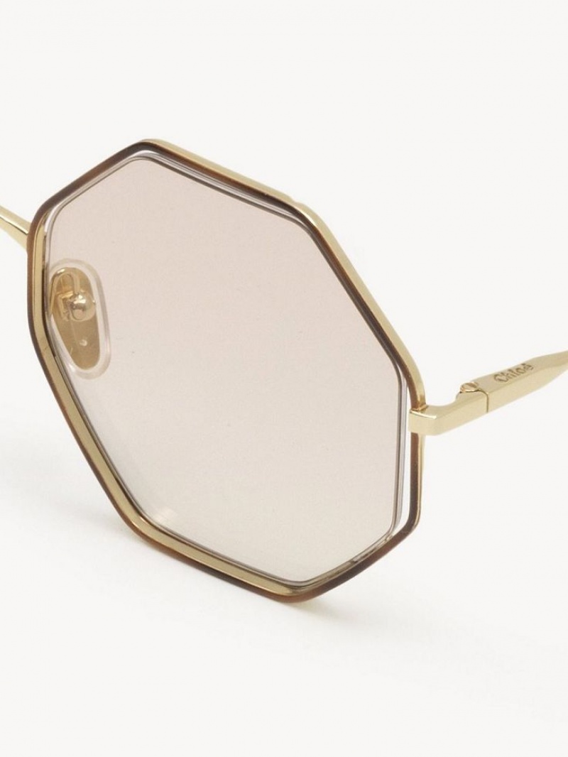 Chloe Poppy Petite Solglasögon Guld Beige | CHE-SR14546