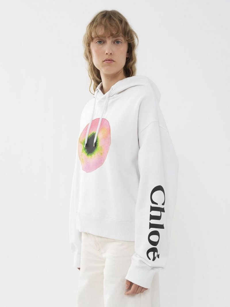 Chloe Printed Hooded Tröjor Vita Rosa | CHE-SR13870