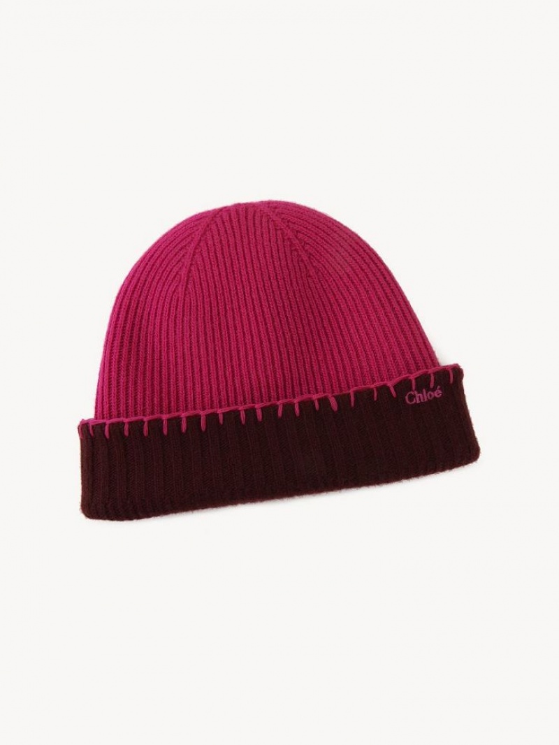 Chloe Räfflad Knit Beanie Hatt Lila Rosa | CHE-SR14472