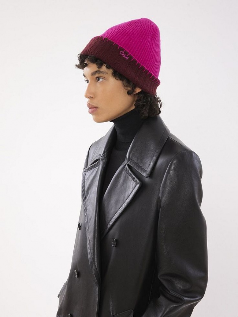 Chloe Räfflad Knit Beanie Hatt Lila Rosa | CHE-SR14472